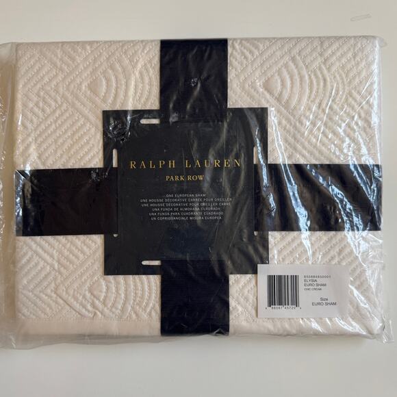 NWT Ralph Lauren Euro Pillow Sham Park Row Elysia Quilted Chic Cream Art Deco - Picture 6 of 12
